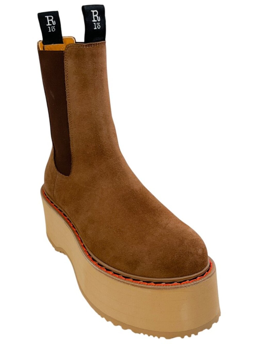 R13 Brown Suede Double Stack Chelsea Platform Boots